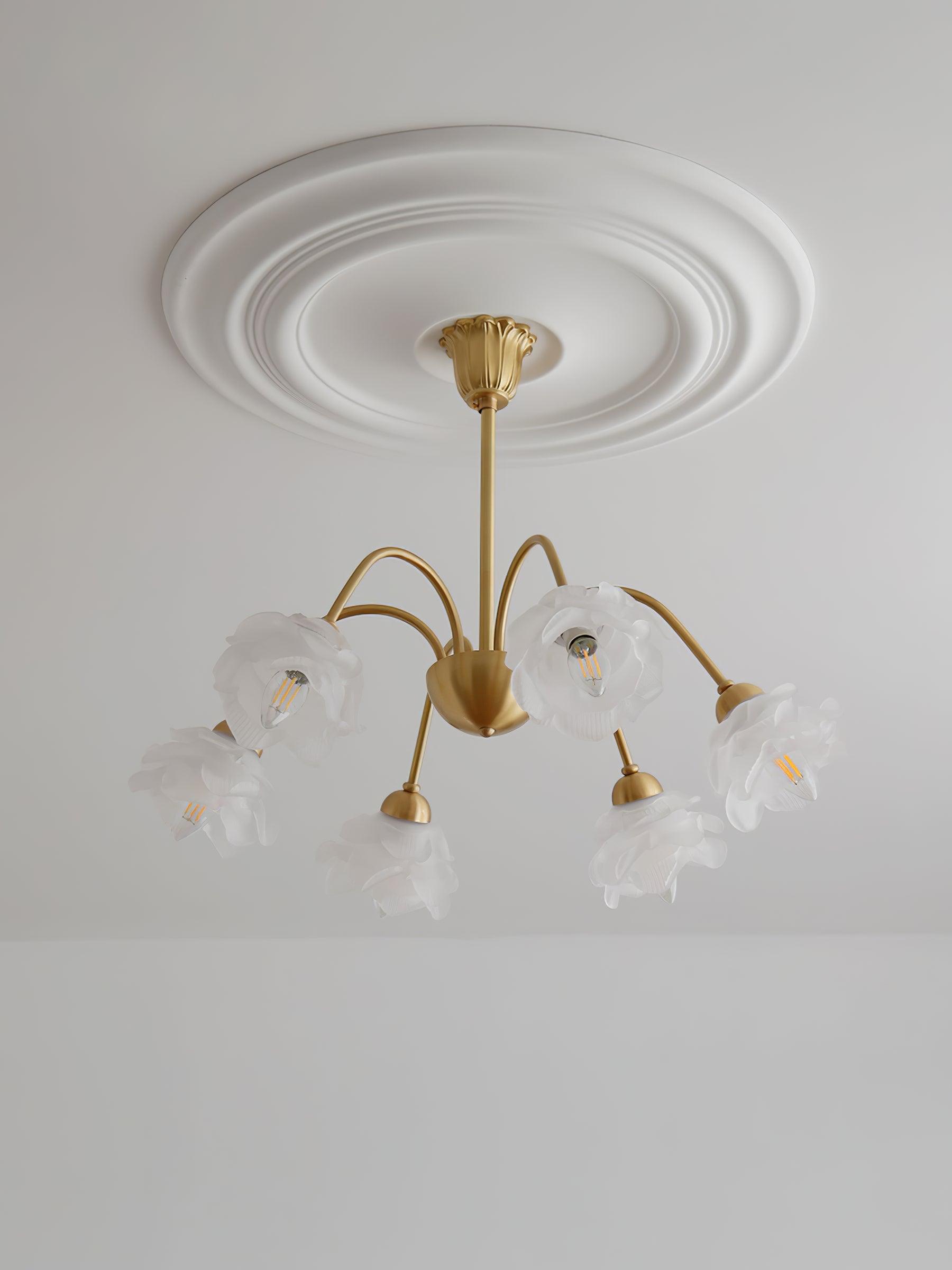 Elegant Floral Rose Glass and Copper Chandelier Ceiling Light for Interior Living Spaces