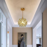 Elegant Flower Shaped Glass Pendant Light Copper Hanging Ceiling Fixture for Modern Home Decor