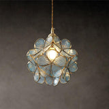 Elegant Flower Shaped Glass Pendant Light Copper Hanging Ceiling Fixture for Modern Home Decor