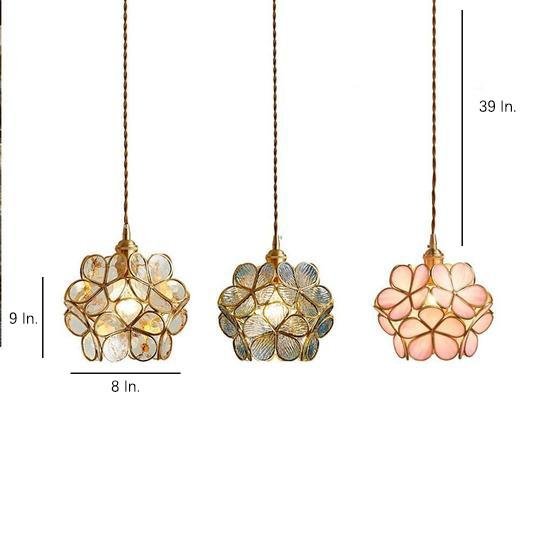 Elegant Flower Shaped Glass Pendant Light Copper Hanging Ceiling Fixture for Modern Home Decor