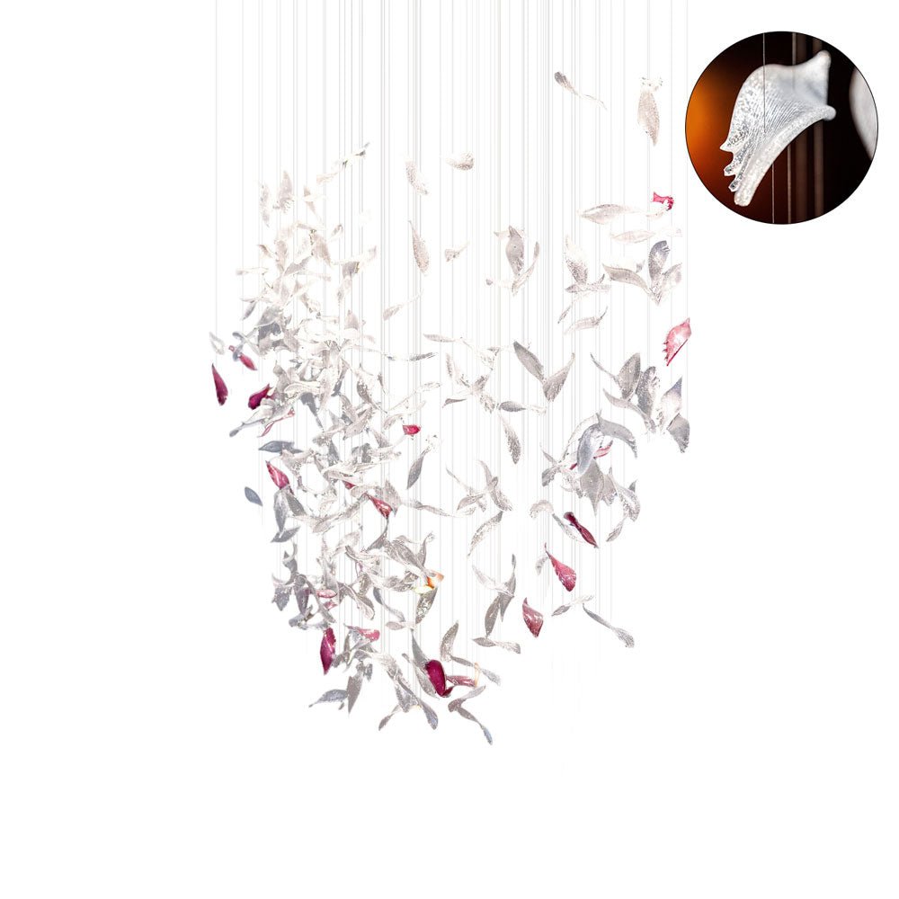 Elegant Flying Glass Feather Crown LED Chandelier for Large Foyers and Living Areas