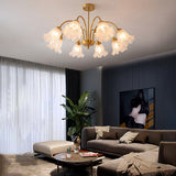 Elegant French Floral Glass Chandelier with 3 Step Dimming LED for Living Room