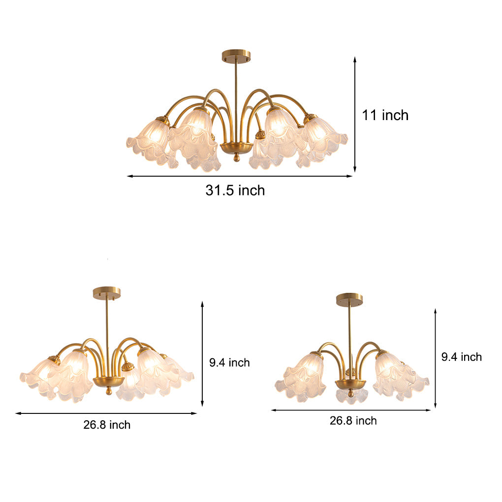 Elegant French Floral Glass Chandelier with 3 Step Dimming LED for Living Room