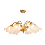 Elegant French Floral Glass Chandelier with 3 Step Dimming LED for Living Room