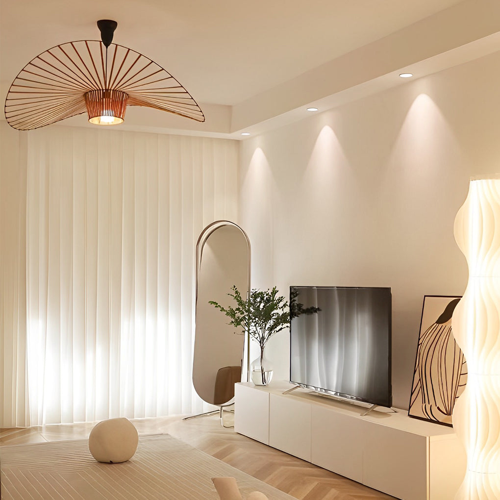 Elegant French Hat Design Fabric Pendant Light Modern Nordic Chandelier for Bedroom and Living Room