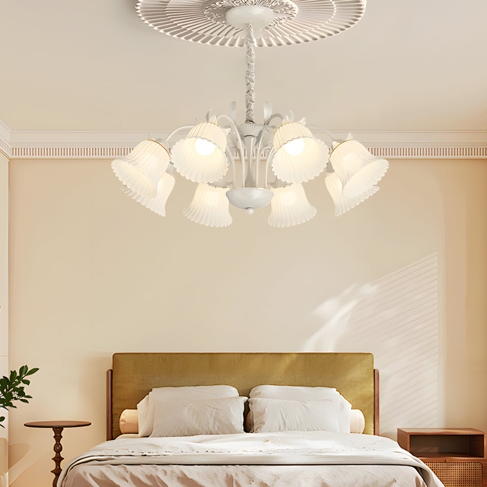 Elegant French Pastoral White Flower Chandelier 8 Light Floral Pendant with 3 Step Dimming