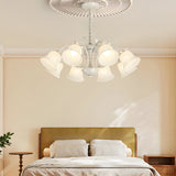 Elegant French Pastoral White Flower Chandelier 8 Light Floral Pendant with 3 Step Dimming