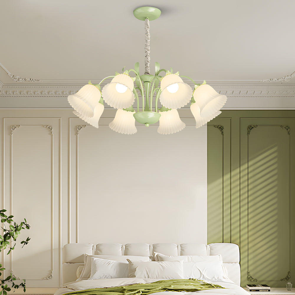 Elegant French Pastoral White Flower Chandelier 8 Light Floral Pendant with 3 Step Dimming