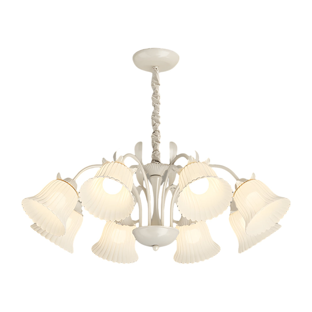 Elegant French Pastoral White Flower Chandelier 8 Light Floral Pendant with 3 Step Dimming