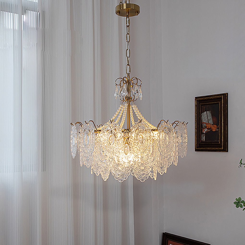 Elegant French Retro Ornate Glass Crystal Chandelier Luxury Tricolor LED Ceiling Light for Living Room Bedroom