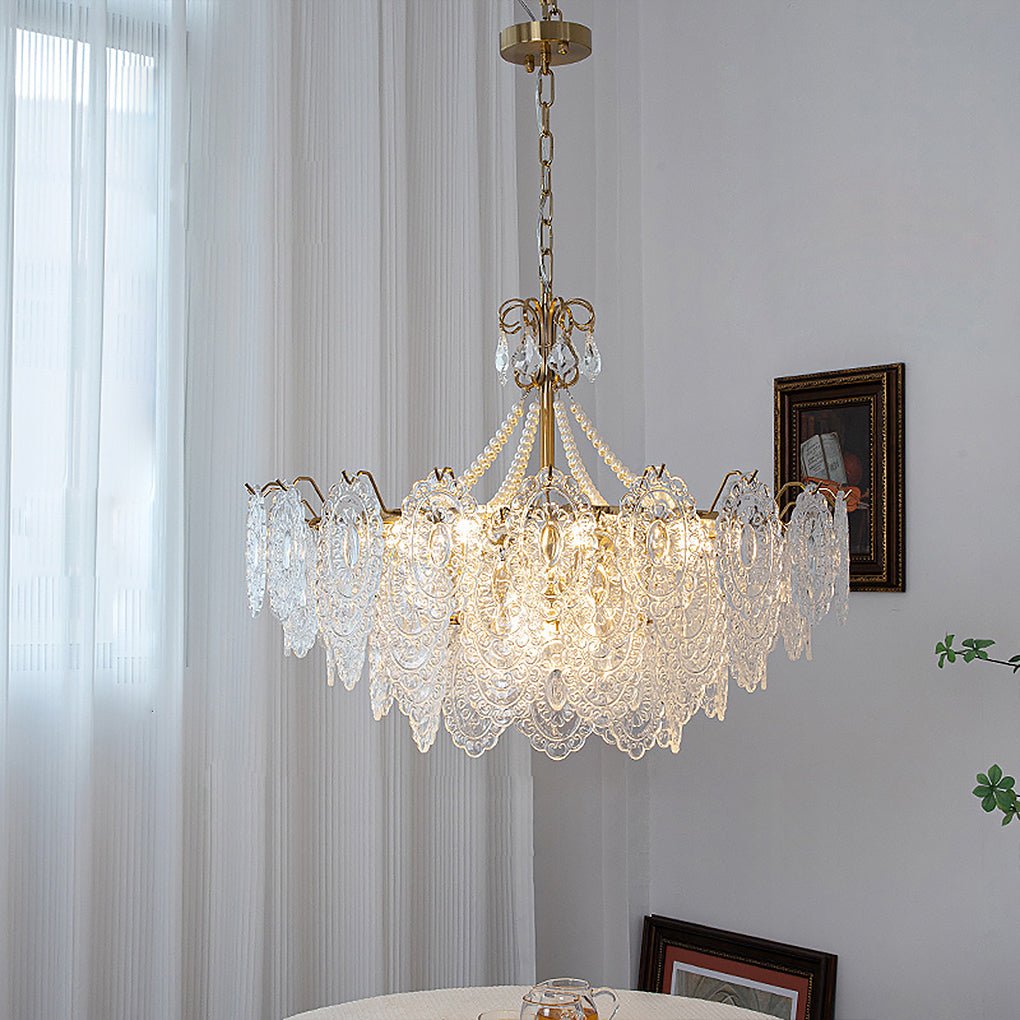 Elegant French Retro Ornate Glass Crystal Chandelier Luxury Tricolor LED Ceiling Light for Living Room Bedroom