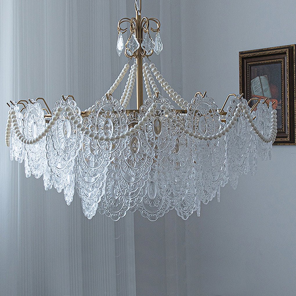 Elegant French Retro Ornate Glass Crystal Chandelier Luxury Tricolor LED Ceiling Light for Living Room Bedroom