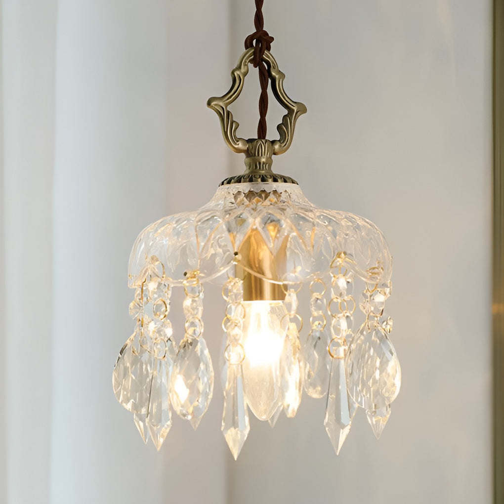Elegant French Style Crystal Glass Pendant Lamp Vintage Gold LED Hanging Ceiling Light
