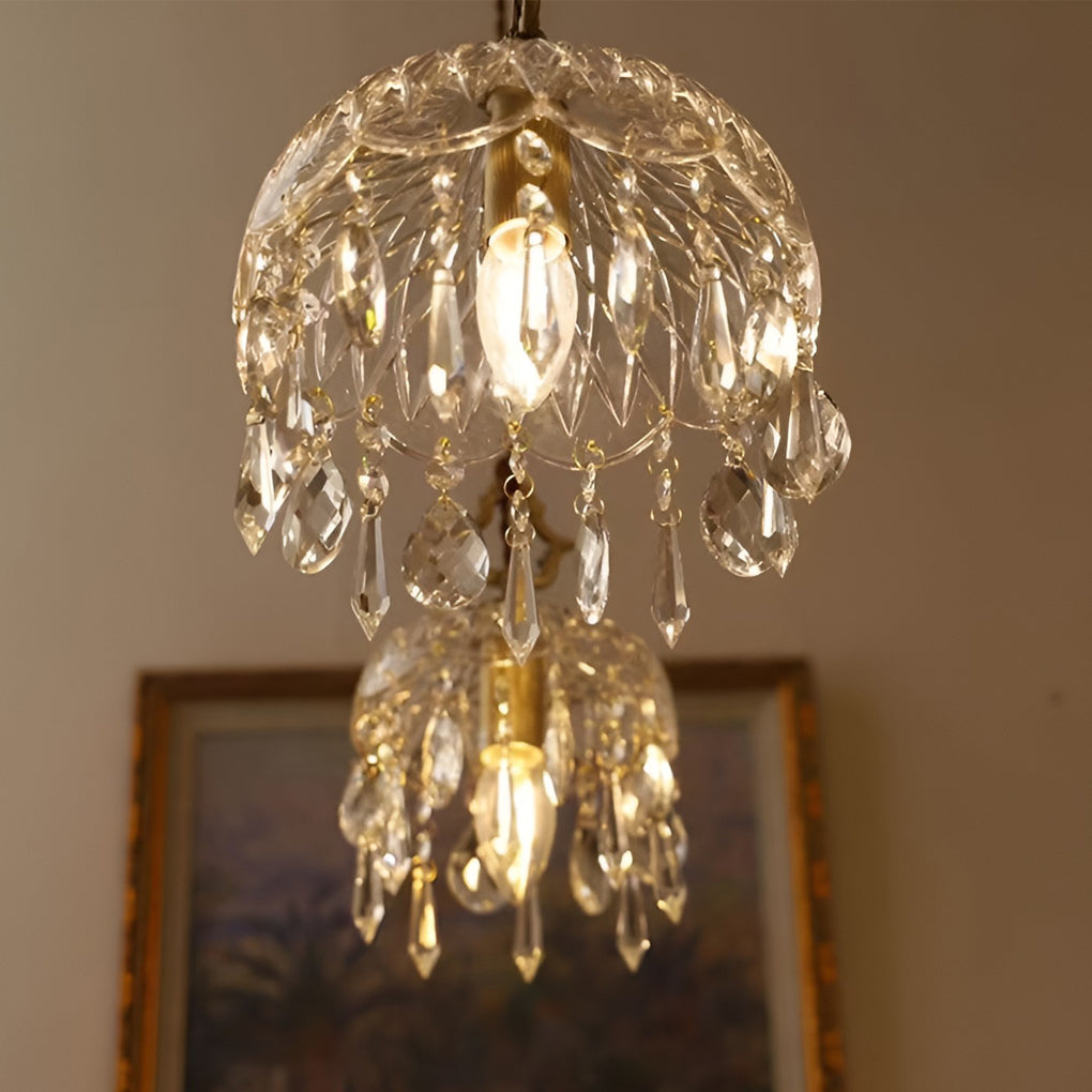 Elegant French Style Crystal Glass Pendant Lamp Vintage Gold LED Hanging Ceiling Light