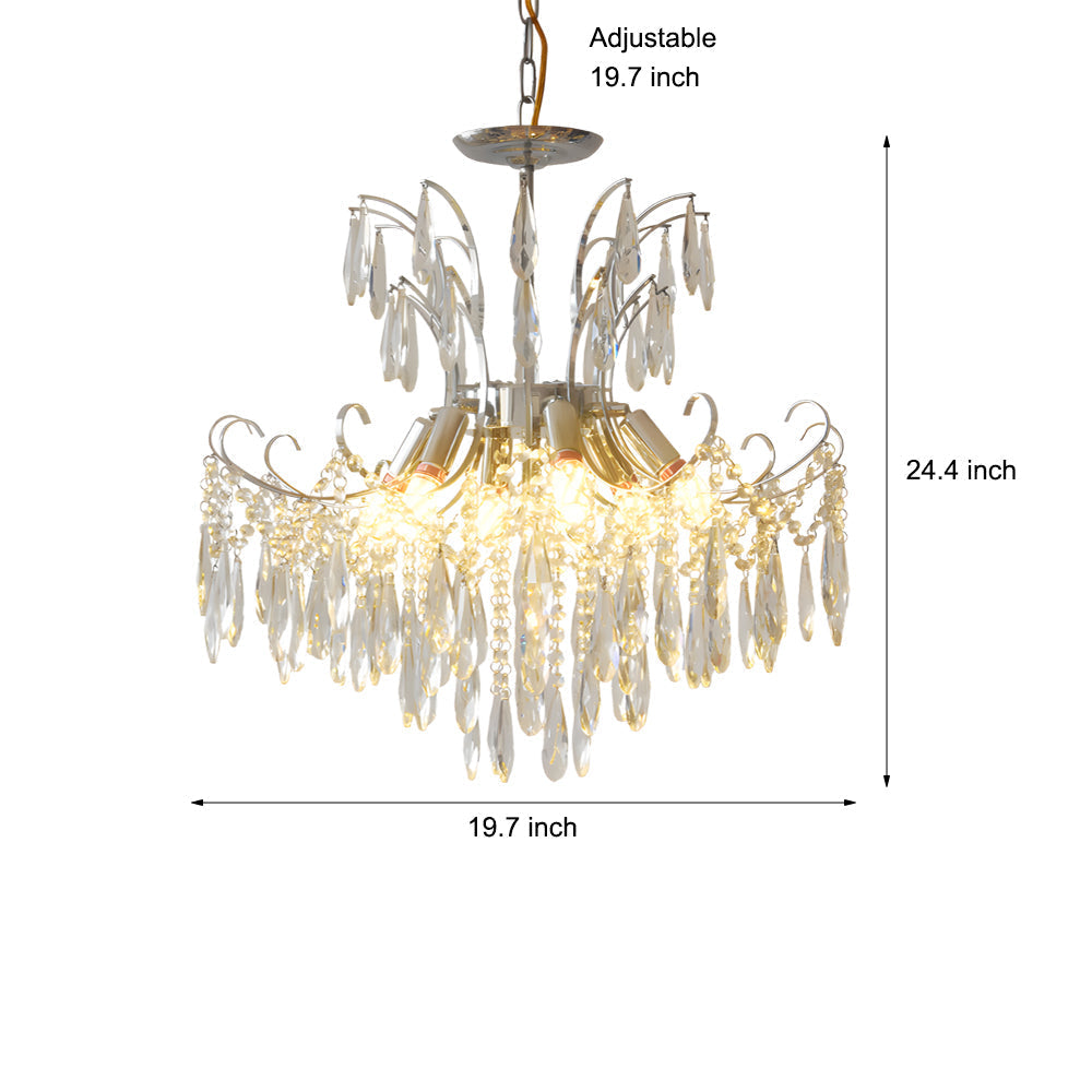 Elegant French Style Glass Crystal Chandelier 3 Color Dimming Luxury Pendant Ceiling Lamp