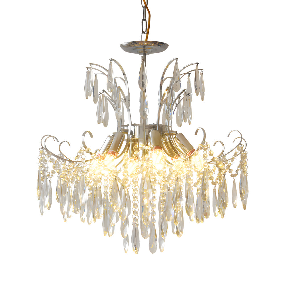 Elegant French Style Glass Crystal Chandelier 3 Color Dimming Luxury Pendant Ceiling Lamp