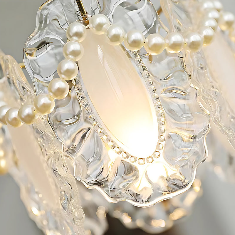Elegant French Style Glass Feather and Seashell Chandelier with 3 Step Dimming for Bedrooms and Living Rooms