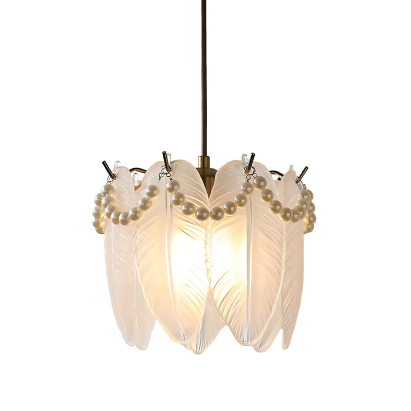 Elegant French Style Glass Feather and Seashell Chandelier with 3 Step Dimming for Bedrooms and Living Rooms
