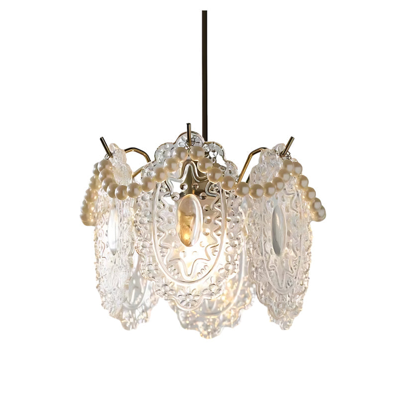 Elegant French Style Glass Feather and Seashell Chandelier with 3 Step Dimming for Bedrooms and Living Rooms
