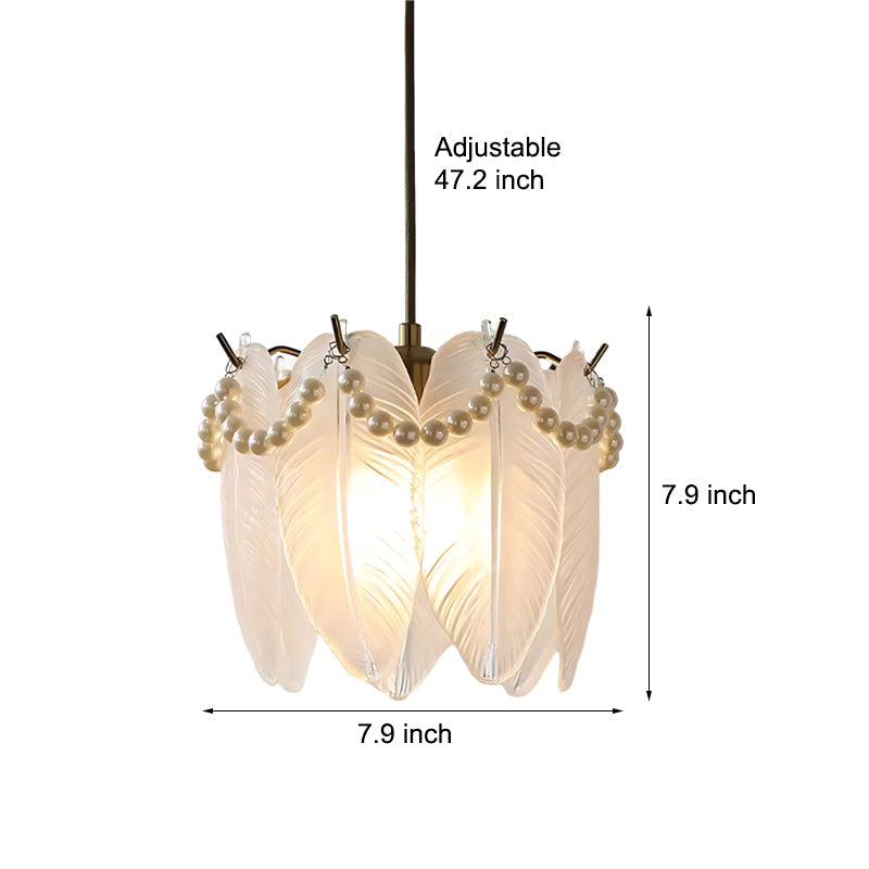 Elegant French Style Glass Feather and Seashell Chandelier with 3 Step Dimming for Bedrooms and Living Rooms