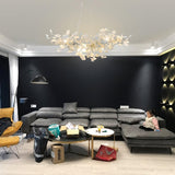Elegant Ginkgo Leaf Porcelain Chandelier Linear Metal Branch Light in Gold Finish
