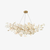 Elegant Ginkgo Leaf Porcelain Chandelier Linear Metal Branch Light in Gold Finish
