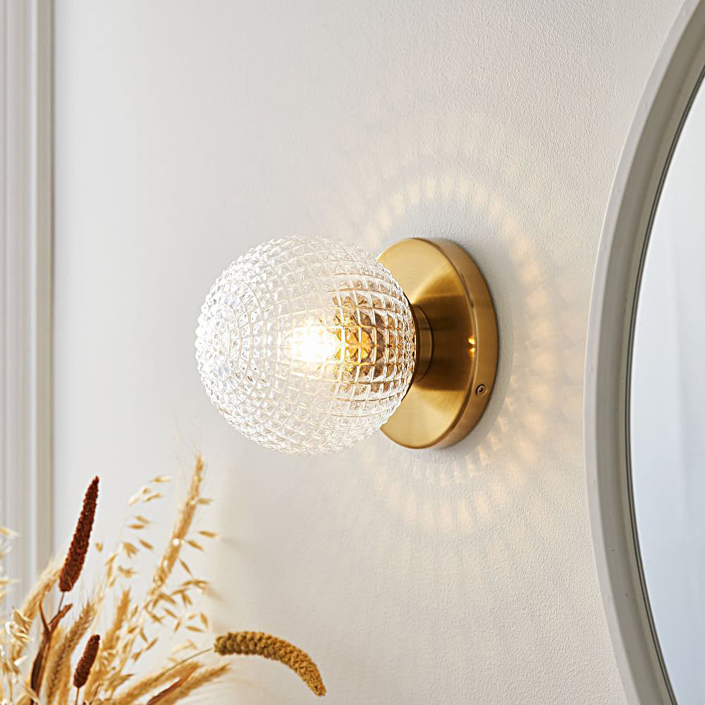 Elegant Glass Ball Copper LED Wall Sconce Three Color Temperature Dimming Vanity Light Fixture