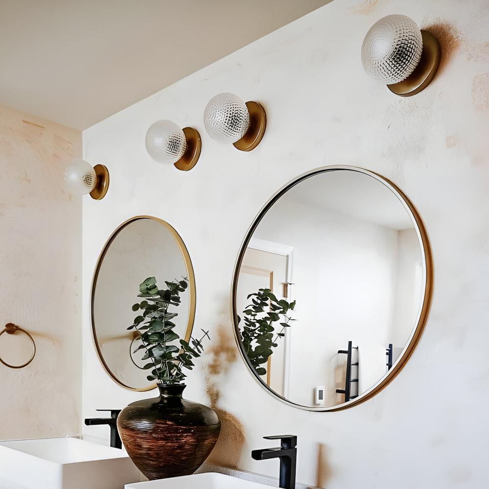 Elegant Glass Ball Copper LED Wall Sconce Three Color Temperature Dimming Vanity Light Fixture