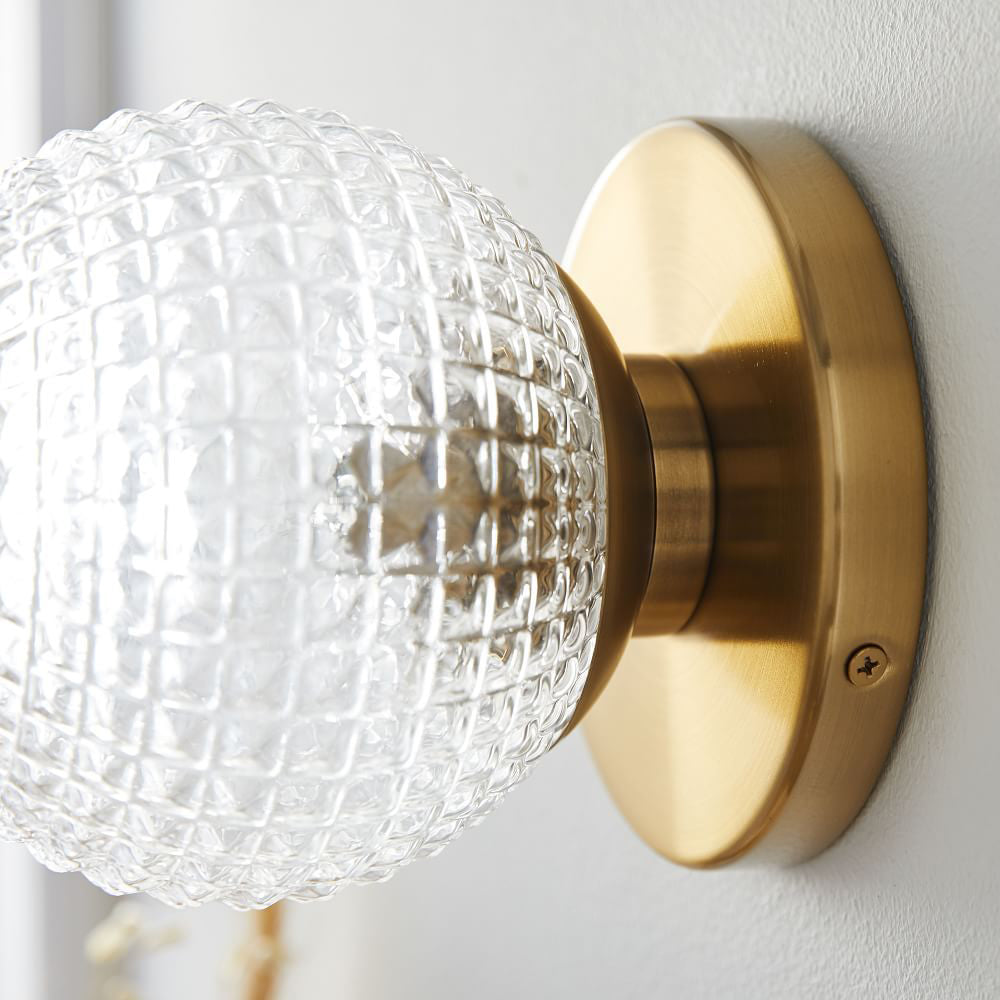 Elegant Glass Ball Copper LED Wall Sconce Three Color Temperature Dimming Vanity Light Fixture
