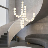 Elegant Glass Pearl Necklace Chandelier Brass and White Globe Modern Ceiling Light Fixture