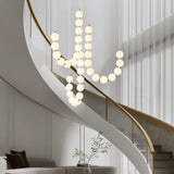 Elegant Glass Pearl Necklace Chandelier Brass and White Globe Modern Ceiling Light Fixture