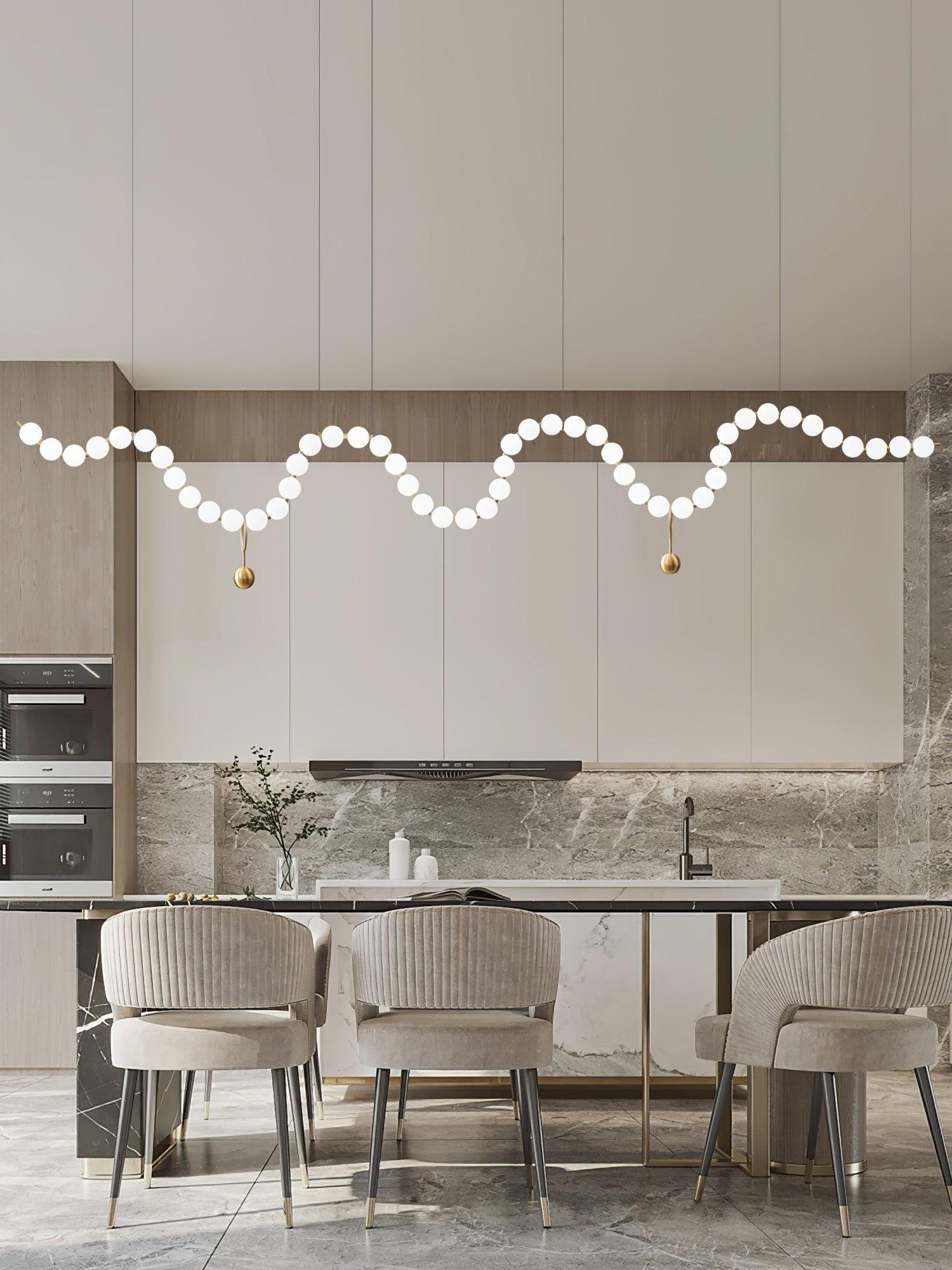 Elegant Glass Pearl Necklace Chandelier Brass and White Globe Modern Ceiling Light Fixture