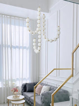 Elegant Glass Pearl Necklace Chandelier Brass and White Globe Modern Ceiling Light Fixture
