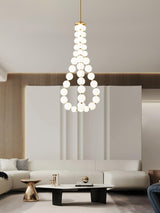 Elegant Glass Pearl Necklace Chandelier Brass and White Globe Modern Ceiling Light Fixture