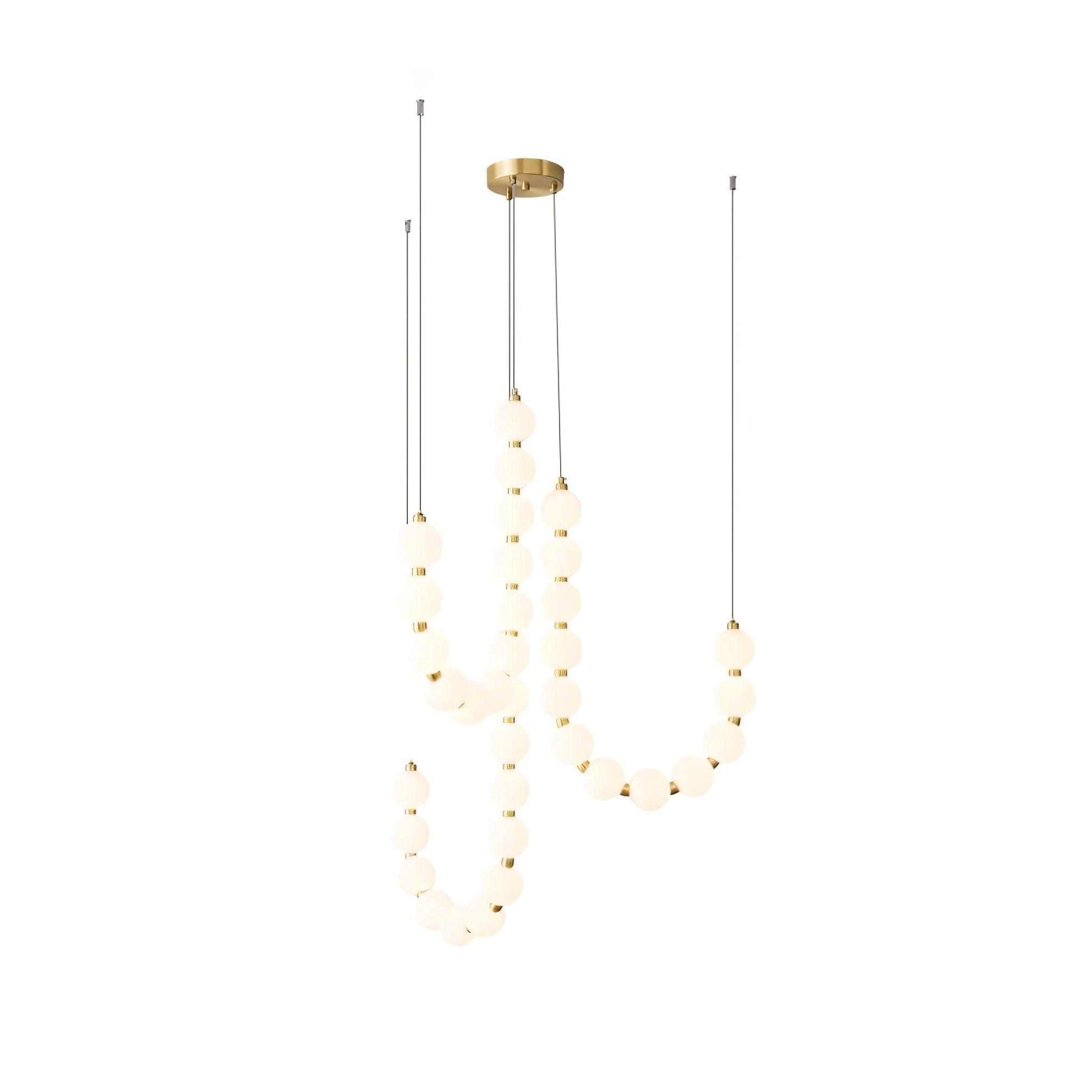 Elegant Glass Pearl Necklace Chandelier Brass and White Globe Modern Ceiling Light Fixture