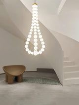 Elegant Glass Pearl Necklace Chandelier Brass and White Globe Modern Ceiling Light Fixture