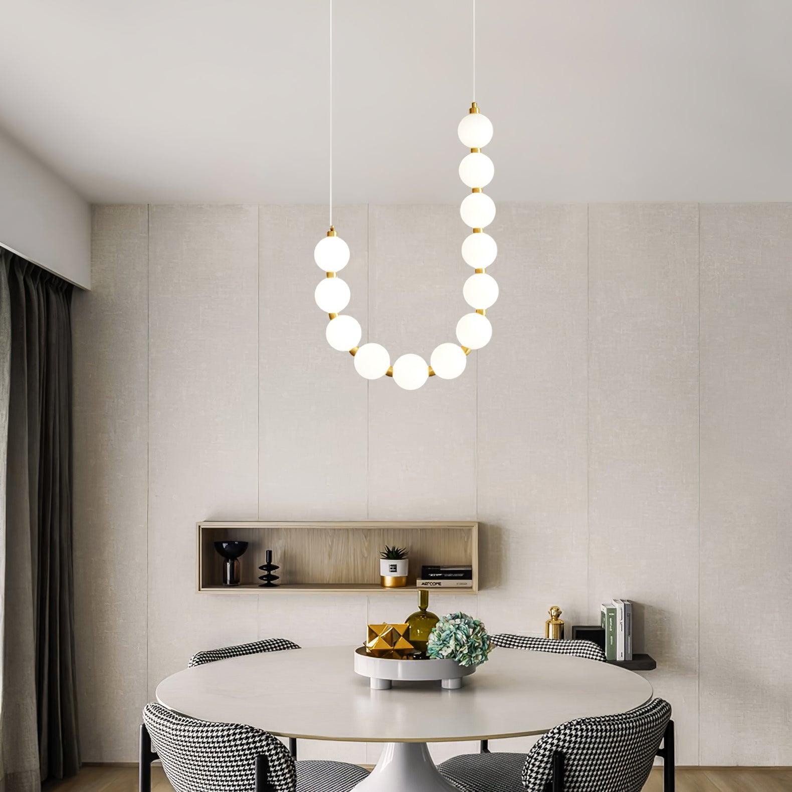 Elegant Glass Pearl Necklace Chandelier Brass and White Globe Modern Ceiling Light Fixture