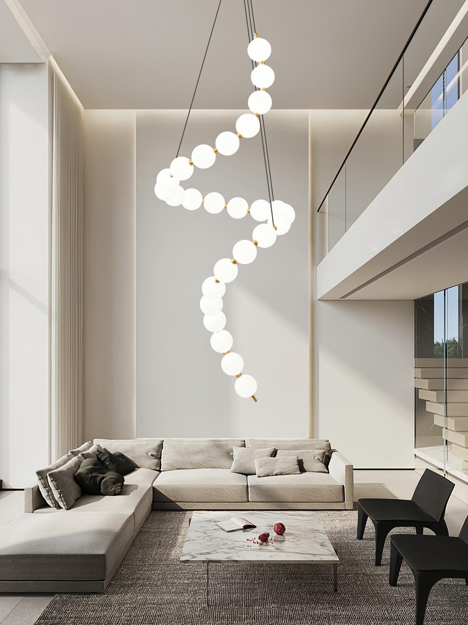 Elegant Glass Pearl Necklace Chandelier Brass and White Globe Modern Ceiling Light Fixture
