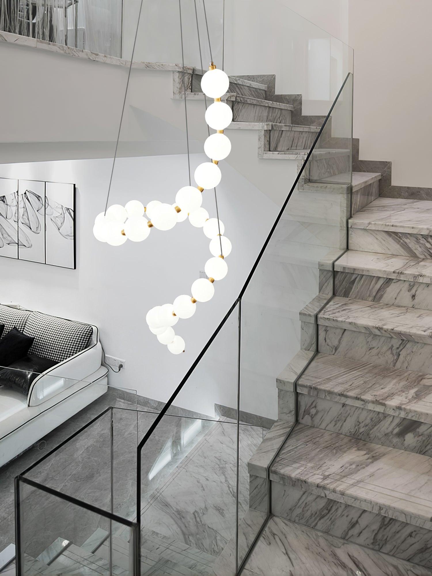 Elegant Glass Pearl Necklace Chandelier Brass and White Globe Modern Ceiling Light Fixture