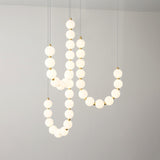 Elegant Glass Pearl Necklace Chandelier Brass and White Globe Modern Ceiling Light Fixture