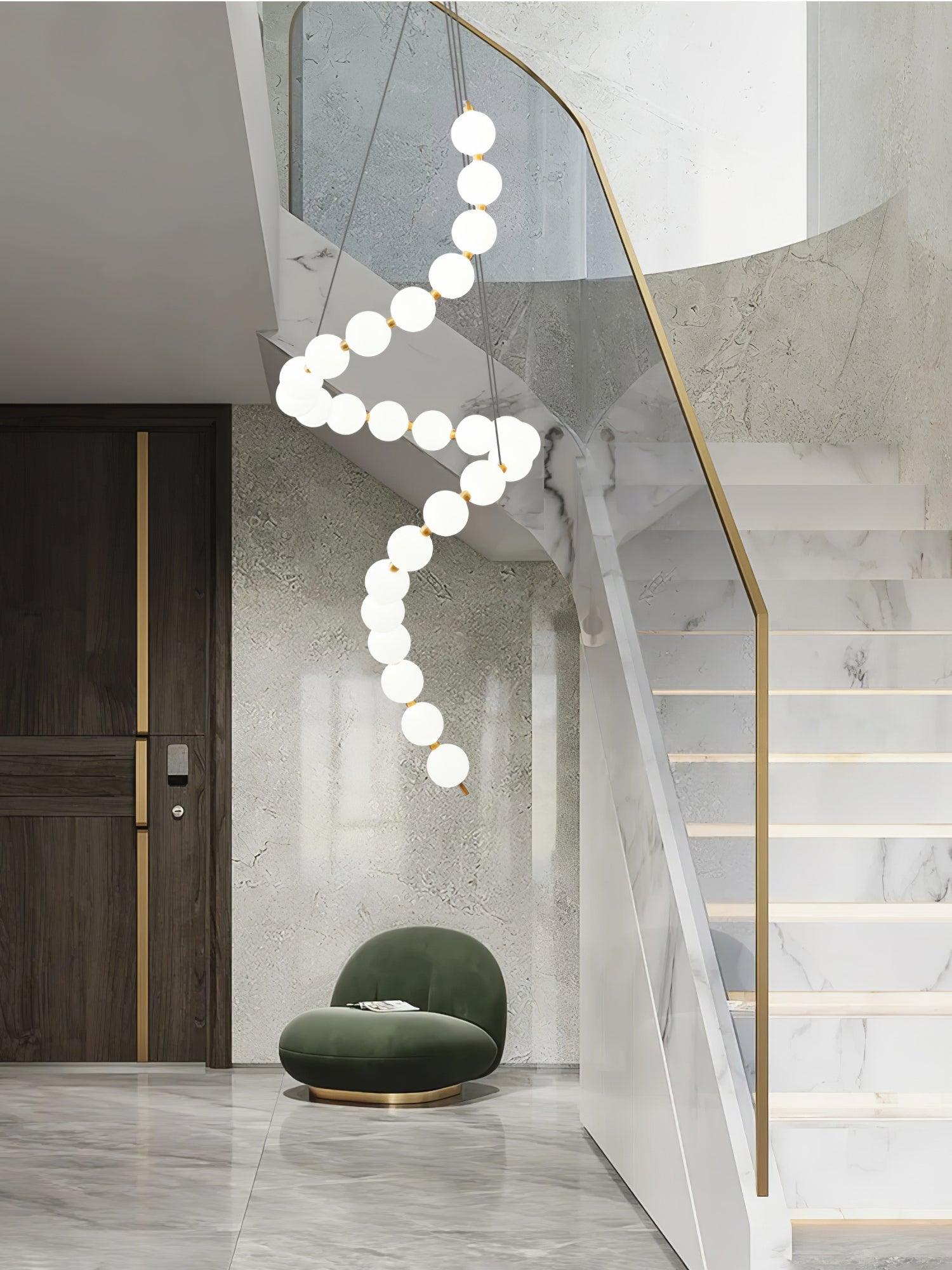 Elegant Glass Pearl Necklace Chandelier Brass and White Globe Modern Ceiling Light Fixture