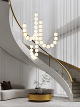 Elegant Glass Pearl Necklace Chandelier Brass and White Globe Modern Ceiling Light Fixture