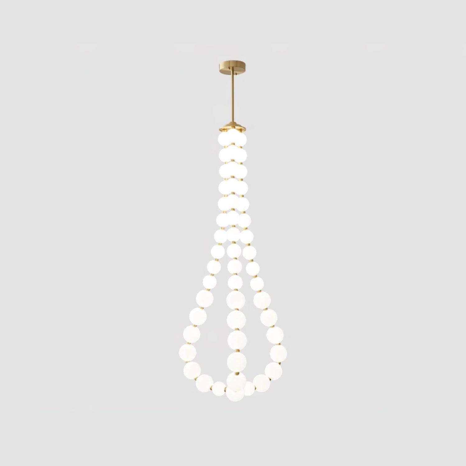Elegant Glass Pearl Necklace Chandelier Brass and White Globe Modern Ceiling Light Fixture