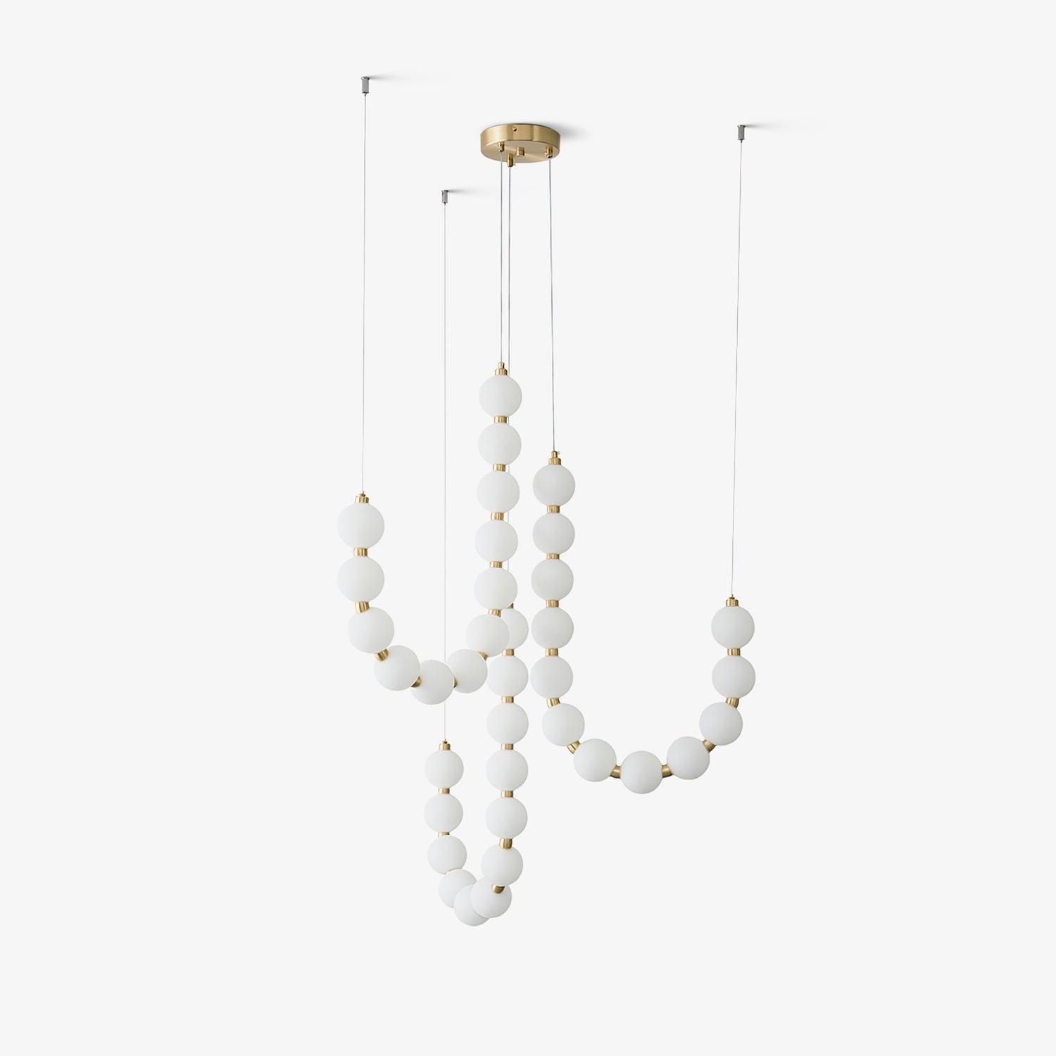 Elegant Glass Pearl Necklace Chandelier Brass and White Globe Modern Ceiling Light Fixture