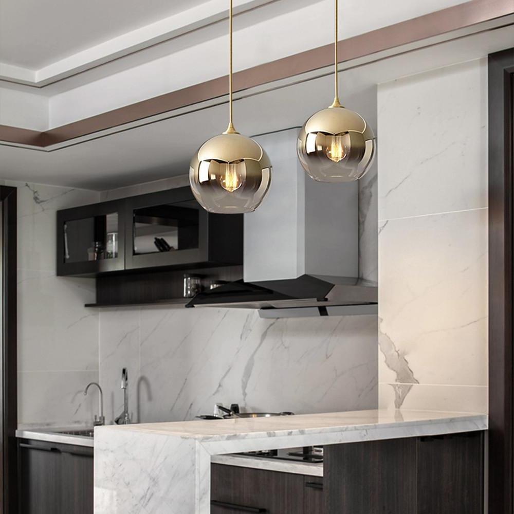 Elegant Glass Sphere Pendant Light Modern LED Hanging Ceiling Lamp for Dining Room and Kitchen Island