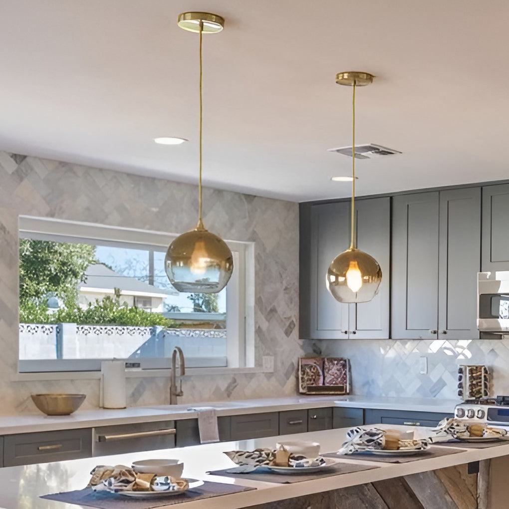 Elegant Glass Sphere Pendant Light Modern LED Hanging Ceiling Lamp for Dining Room and Kitchen Island