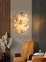 Elegant Gold and White Ginkgo Leaf Wall Sconce Indoor Ceramic Accent Lighting