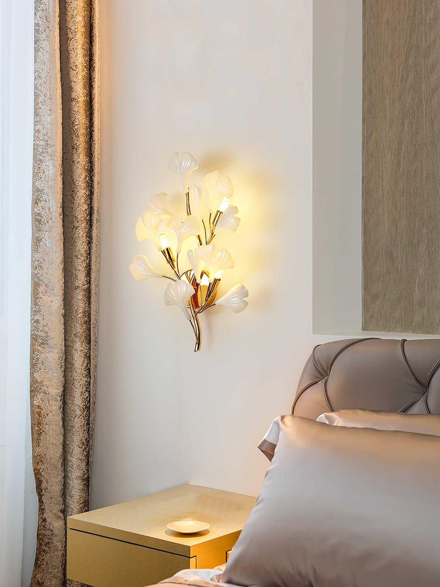 Elegant Gold and White Ginkgo Leaf Wall Sconce Indoor Ceramic Accent Lighting
