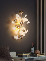 Elegant Gold and White Ginkgo Leaf Wall Sconce Indoor Ceramic Accent Lighting