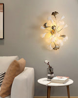 Elegant Gold and White Ginkgo Leaf Wall Sconce Indoor Ceramic Accent Lighting